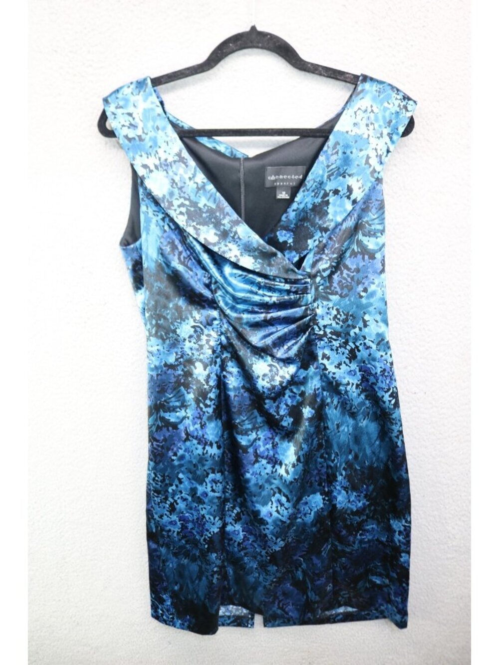 Connected Apparel Blue/Black Metallic Satin Dress-Size 12-Whimsigoth-Party-Event